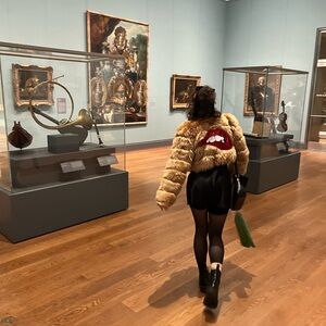 Faux Fur Jacket with Red Lip Patch